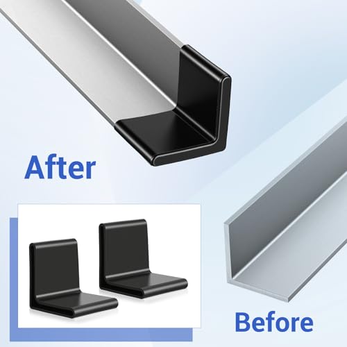 8 Pcs 1-1/2" x 1-1/2" Bed Frame End Caps, L Shape Rubber End Caps for Metal Bed Frame Feet, Anti Slip Noise Reduction Protectors for Metal Leg Shelf Home, Black Corner Guard