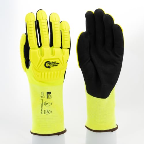 Quest Protective Apparel Hi Visibility Gloves, Extra Large, 1 Pair, Neon/ Yellow, Black - size: X-Large