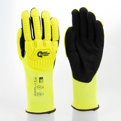 Quest Protective Apparel High Visibility Cut and Impact Resistant Work Gloves, Mechanic Safety Gloves with Nitrile Grip for Construction & Industrial Use (Medium, 1 Pair) - size: Medium
