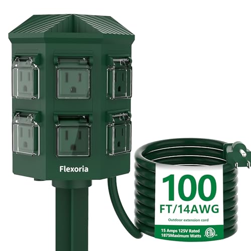 Outdoor Power Strip Waterproof, 100 FT Heavy Duty Extension Cord, 6 Grounded Outlets for Graden and Yard Decorations, 15A/1875W, ETL Listed - size: 100ft
