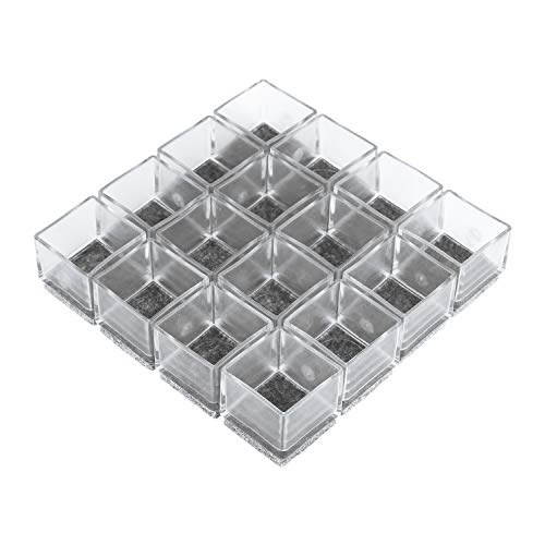 Anwenk 1''x1" Square Chair Leg Floor Protectors with Felt Pads 1inch 1 in Square Table Leg Protectors Chair Leg Caps Small, 16Pack,Clear - color: 16pack 1"x1"feltpad