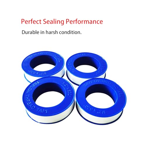 5 Rolls 1/2 Inch(W) X 520 Inches(L) Teflon Tape PTFE Thread Sealant Plumbers Tape for Seal Water Pipe, Shower Head,Prevent Leakage, White