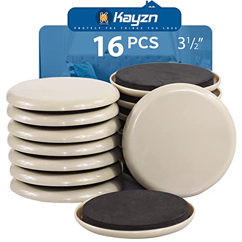 Furniture Sliders 16pcs 3 1/2 inch - Heavy Duty Reusable Round Sliders for Moving Furniture on Carpet, Easily Move Couches/Beds/Armoires - size: 16pcs 3.5" Beige