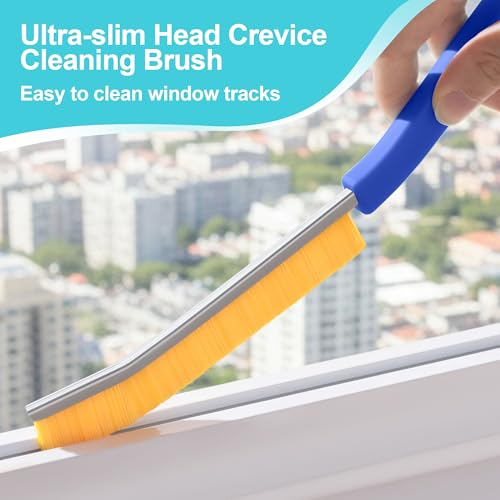 JOYMOOP 4 Pack Crevice Cleaning Brush, Blue Hard Bristle Grout Brush, House Cleaning Supplies, Magnetic Gap Cleaning Brush for Kitchen, Bathroom, Window, Toilet, Multifunctional Cleaning Tools - color: Blue, size: 4 Pack