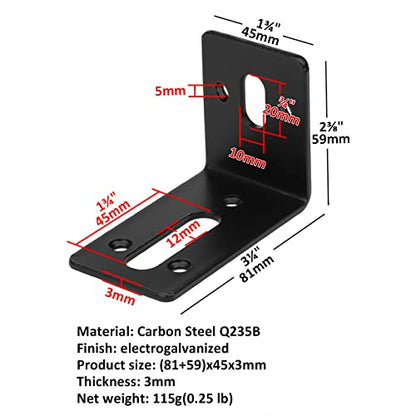 GBGS 10 Pcs Black Slotted L Bracket,Slightly Adjustable Corner Braces,Max.Load 66 lb,1/8" Thick