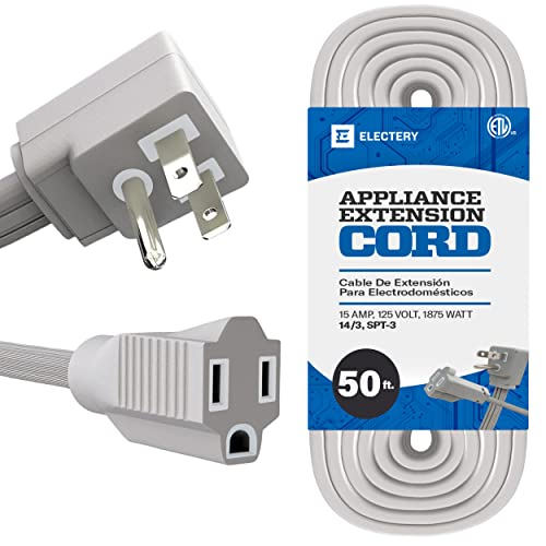 50 Ft Extension Cord 14/3 Heavy Duty Indoor Power Cable, ETL Listed, 3-Prong Grounded Plug, Gray, 1875 Watts 125V 15 Amps, Durable Flexible Cord for Major Appliances, Home & Office - size: 50 Ft