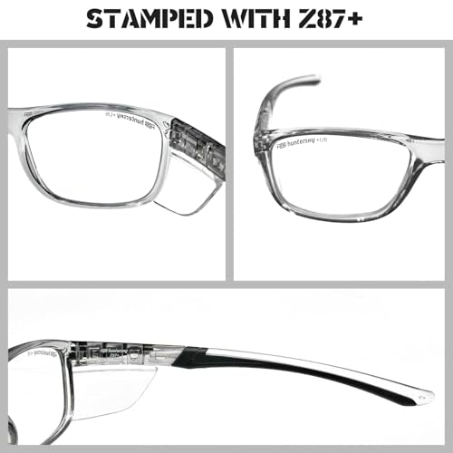 HTS HUNTERSKY TR90NZZ Safety Glasses with Side Shield Small Size Women Men ANSI Z87 Anti Fog Scratch Resistant Lab Pickleball - color: Gray/Clear 2 Pack