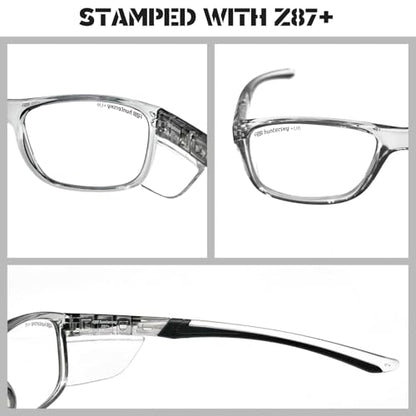 HTS HUNTERSKY TR90NZZ Safety Glasses with Side Shield Small Size Women Men ANSI Z87 Anti Fog Scratch Resistant Lab Pickleball - color: Gray/Clear 2 Pack