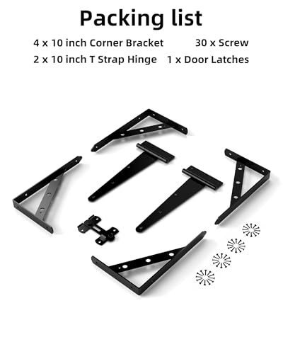 Fence Gate Frame Kit with 10 inch Heavy Duty Hinges, Gate Corner Brace Bracket Heavy Duty Kit, Fence Gate Kit, Gate Hardware for Wooden Fences,Driveway Gates,Shed Doors. Barn Door Lock Latches 1PC - size: 10 Inch