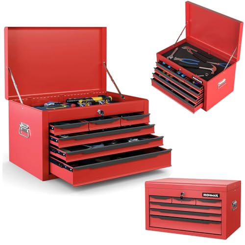 ERGOMASTER Steel Tool Box, 24'' Metal Tool Box with 6 Drawers, Lockable Heavy Duty Tool Chest Cabinet Storage Toolbox for Garage, Workshop, Repair Shop (Red-6 Drawers) - color: Red-6 Drawers