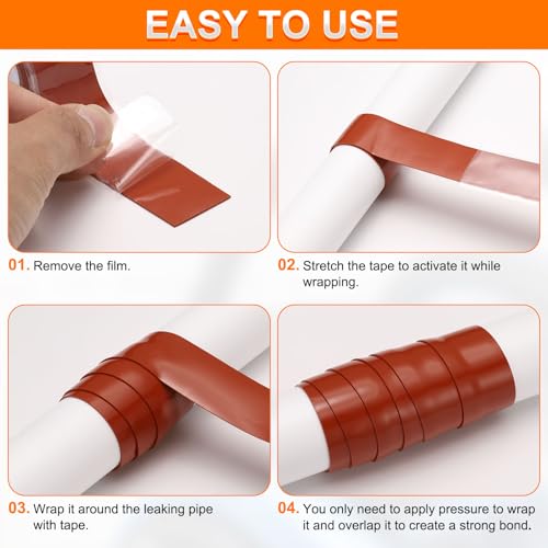 uxcell Self Fusing Silicone Tape, 1" x 10ft Waterproof Water Leak Sealing Tape for Plumbing Pipe Hose Repair Handles, Red (0.5mm Thick) - color: Red
