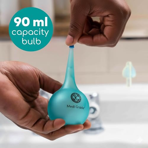Medi Grade Large Ear Bulb Syringe, 3.04 fl oz - Translucent Bulb Ear Wax Removal Tool with Quad-Stream Tip Ear Cleaner - Travel Friendly and Gentle Ear Cleaning Kit - size: 90ml