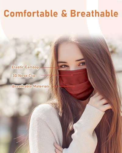 Face Masks Disposable 100 Pack, 4 Ply ASTM Level 3 Medical Grade, Breathable for Adult Outdoor Protection, Individually Wrapped for Home, School & Office, Burgundy - color: Burgundy