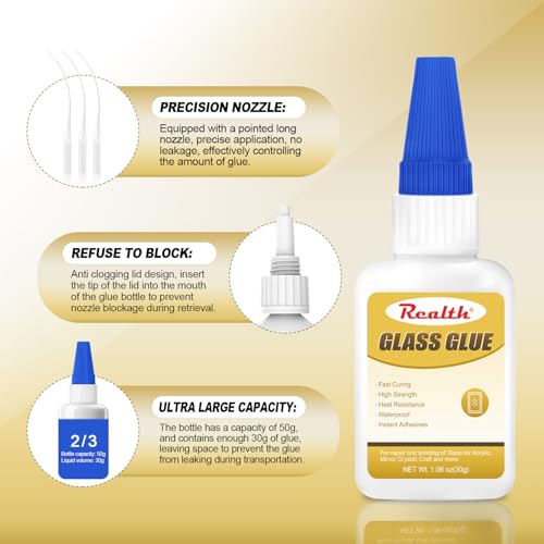 Glass Glue Clear 60g, Waterproof Fast-Dry Adhesive for Mirror, Acrylic, Crystal, Craft & DIY Repair, with Anti-Clog Cap - size: 60g, style: Glass Glue