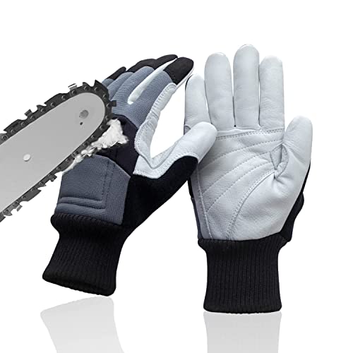 Chainsaw Safety Gloves, Chainsaw Protective Work Gloves, Cut Resistant Gloves, 12-Layer Protection on Left Hand Only - color: Large Gray