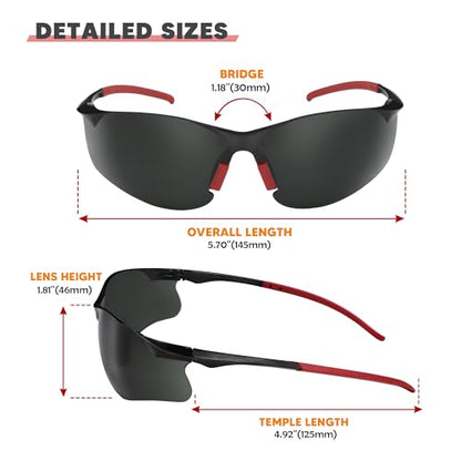 Safety Glasses Tinted 3 Pack, Protective Eyewear for Men Women UV Protection ANSI Z87.1, Safety Sunglasses Bulk Scratch Impact Resistant Eye Protection with Nose Pads for Construction Work Smoke - color: Smoke Lens/Red Temples, style: 3 Pack