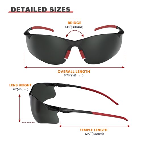 Safety Glasses Tinted 12 Pack, Protective Eyewear for Men Women UV Protection ANSI Z87.1, Safety Sunglasses Bulk Scratch Impact Resistant Eye Protection with Nose Pads for Construction Work Smoke - color: Smoke Lens/Red Temples, style: 12 Pack