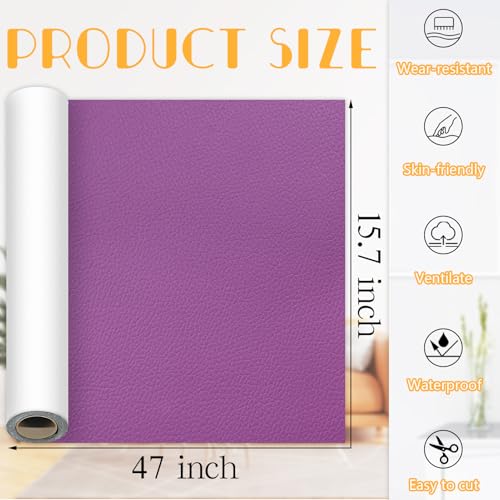 Self-Adhesive Leather Repair Tape Kit, 15.7×47 Inch Deep Purple Large Leather Patches for Furniture, Leather Couch Patch Peel and Stick for Sofas, Office Chairs, Car Seats - color: Deep Purple