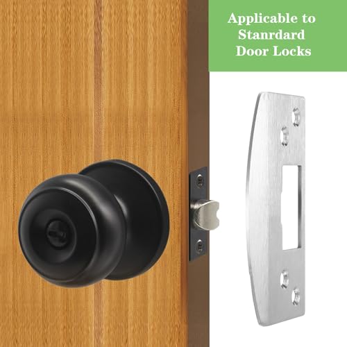 Oversized Door Strike Plate, Heavy Duty Version, Stainless Steel Reinforced Latch Guide Plate with Large Hole, Universal Round Corner Latch Strike Plate Extender Strike Restorer Kit