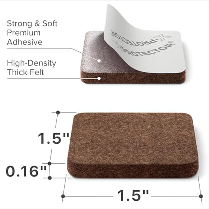 X-PROTECTOR Felt Furniture Pads - 32 PCS 1 1/2" Floor Protectors for Chair and Furniture Feet - Protect Your Hardwood Floors! (Brown, Square) - size: 1 1/2" 32 Brown, Square