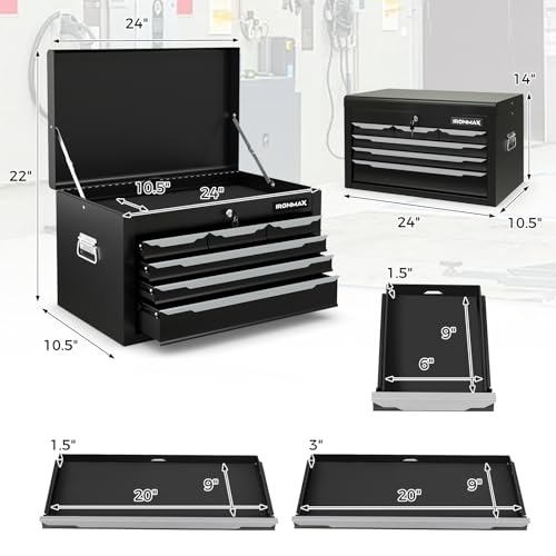 IRONMAX Portable Tool Box, 6 Drawers 24’’ Lockable Tool Storage Organizer Toolbox with Ball-Bearing Slides & Liner, Metal Tool Chest for Warehouse, Garage, Workshop, Household - style: Portable Toolbox