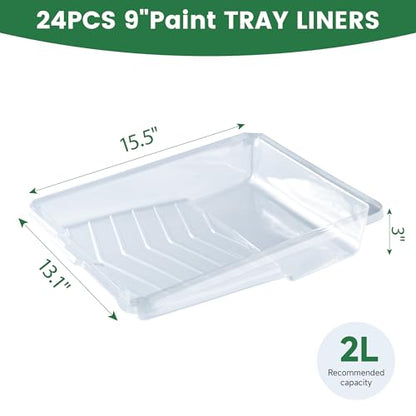 Voomey Paint Tray Liner Disposable,Paint Pan Liners,24 Pcs Heavy-Duty Plastic Paint Tray Liners for House Painting, Leak-Proof & Easy Cleanup (Only Compatible with Voomey 17pcs Paint Roller Kit) - style: 24pcs paint tray liners