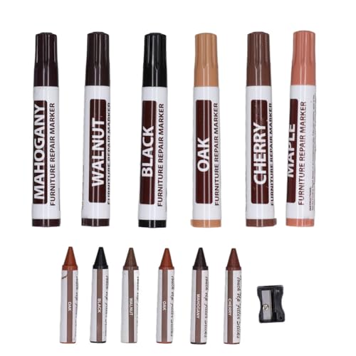 Touch Up Paint Pen,Furniture Markers Touch Up,Wood Stain,6 Sets (Marker Pen+Crayon),Brown Markers Cover All Scratches,Scuffs,and Damage to Wood Furniture and Flooring,Home Essentials