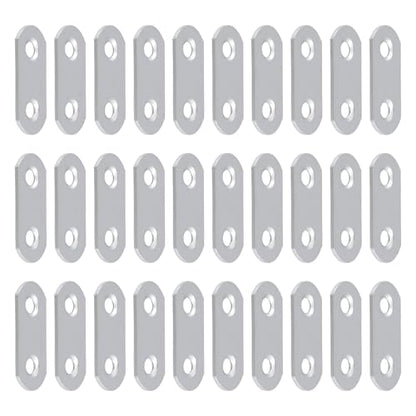 1.42 Inch Straight Flat Bracket Connectors 30 Pcs with Screws, Stainless Steel Metal Brace Brackets Plate, Heavy Duty Fixed Straps Support for Wood Cabinet, Repair Chair Beds Legs