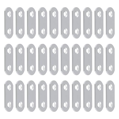 1.42 Inch Straight Flat Bracket Connectors 30 Pcs with Screws, Stainless Steel Metal Brace Brackets Plate, Heavy Duty Fixed Straps Support for Wood Cabinet, Repair Chair Beds Legs