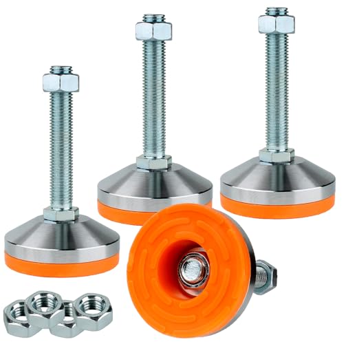 Heavy Duty Leveler Leg,Leveler Feet 3.14" Dia Base,Adjustable Leveling feet M16 Thread, 2600 Lb Capacity,Capacity for Workbench, Machine, Cabinet, More （D80xM16xH100,4 Pack,Orange） - size: D80-m16-h100 ,4 Pack