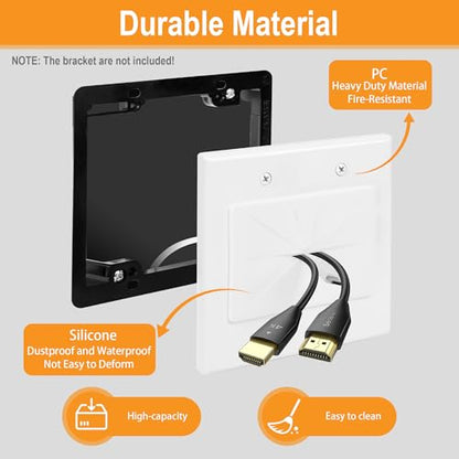 2 Gang Wall Plate White 2 Pack, Silicone Cable Pass Through Wall Plate for Power Cable, Audio Video and Ethernet Cable, Speaker Wire Management - color: 2 Gang Wall Plate, White, 2 Pack