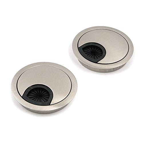 Quluxe Cable Hole Cover, 2-3/8" Zinc Alloy Desk Grommet for Wire Organizer- Brushed Silver (Pack of 2) - color: Silver