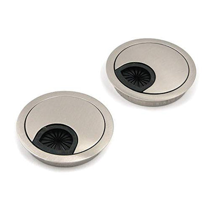 Quluxe Cable Hole Cover, 2-3/8" Zinc Alloy Desk Grommet for Wire Organizer- Brushed Silver (Pack of 2) - color: Silver