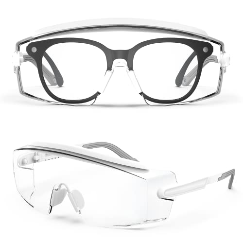 Anti Fog Safety Glasses Safety Goggles Over Glasses Protective Glasses with Anti Scratch Lenses Adjustable - color: White
