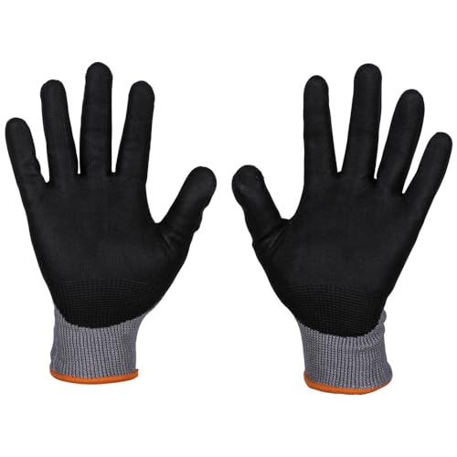 KLEIN TOOLS 60585 Work Gloves, Knit Dipped Cut Resistant ANSI A2 Nitrile Coated Gloves, HPPE Fabric, Touchscreen Capable, Large, 2-Pair - size: Large