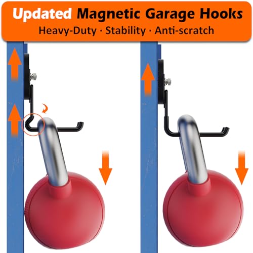 MUTUACTOR Upgraded Magnetic Hooks Heavy Duty,40lbs Anti-Scratch Garage Large Magnet Hooks,2-Pack Super Strong Magnetic Garage Hooks for Organizing Impact Drivers Trailer Cord Garden Tool Box - style: Updated 3.46in Magnet L Black Hooks 2PCS