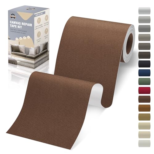 OAZ 4 x 79 inch Canvas Repair Patches Fabric Patch Self-Adhesive Canvas Repair Tape Waterproof Outdoor Gear Patch Kit for Boat Cover Awning Sofa Chair Couch Tent Bag (Dark Brown) - color: Canvas Dark Brown, size: Canvas-4" X 79"