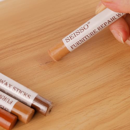 SEISSO Wood Filler Sticks- 6 Pcs, Furniture Repair Wax Crayons, Furniture Marking Repair - Scratch, Cracks, Hole, Table, Wood Floor, Guitar - Heartwood Cherry/Red Brown/Nutmeg - color: Cedar 6pcs
