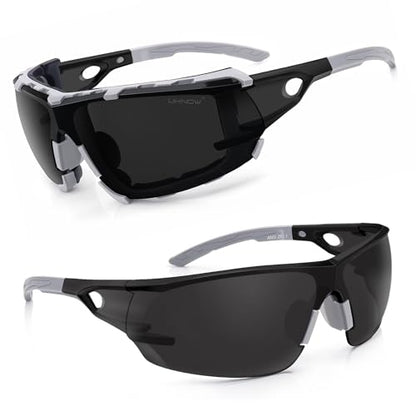 UKNOW Safety Glasses - Anti Fog Wraparound Lenses - Removable Foam Gasket - ANSI Z87.1 Protective Eyewear - Impact Resistant - color: Gray With Smoke Lens