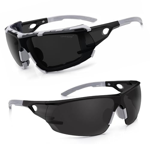 UKNOW Safety Glasses - Anti Fog Wraparound Lenses - Removable Foam Gasket - ANSI Z87.1 Protective Eyewear - Impact Resistant - color: Gray With Smoke Lens