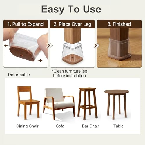 40 Pcs 2 Size Chair Leg Covers to Protect Floors, Clear Square Silicone Chair Leg Covers (M Fit: 0.75"-1", L Fit: 1"-1.5”)