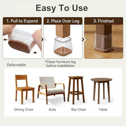 40 Pcs 2 Size Chair Leg Covers to Protect Floors, Clear Square Silicone Chair Leg Covers (M Fit: 0.75"-1", L Fit: 1"-1.5”)