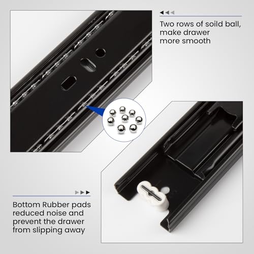 LONTAN Full Extension Ball Bearing Drawer Slides 8 10 12 14 16 18 20 22 24 Inch Heavy Duty Side Mount File Cabinet Rails Dresser Runner Kitchen Cabinet Drawer Glides,12 Inch,1 Pair,Black - color: Black, size: 12 Inch - Drawer Slide