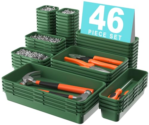 A-LuGei 【𝟰𝟲𝗣𝗖𝗦 & 5 Size】 Tool Box Organizer Tray Divider Set,【Army Green】 Desk Drawer Organizer,Garage Organization and Storage Toolbox Accessories Rolling Tool Chest Cart WorkBench Small Part - color: Green, size: 5 Size