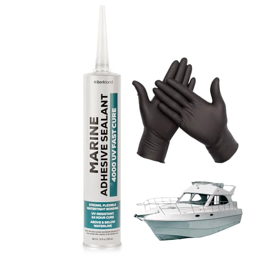 Marine Adhesive Sealant 4000 UV, 10 oz White — Semi-Permanent Watertight Bond Above & Below Waterline, UV Resistant Marine Caulk for Boats, Decks, Hatches & Fittings by Berkland, Compare to 4200