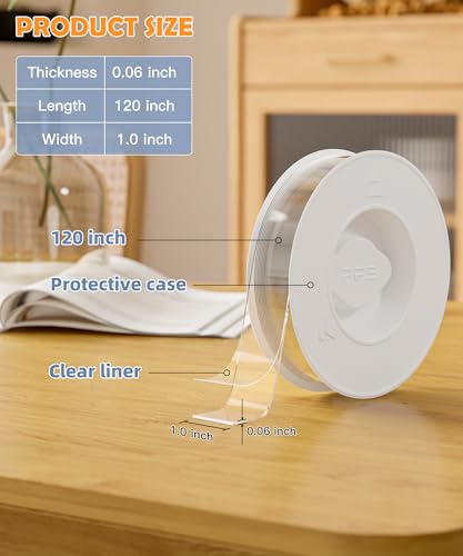 PPB Double Sided Mounting Tape, Clear Heavy Duty Nano Adhesive Tape with Protective Case, Removable Reusable Wall Tape for Home, Office, Car, Glass, Tile, Smooth Surfaces, 1 in x 10FT - size: 10FT