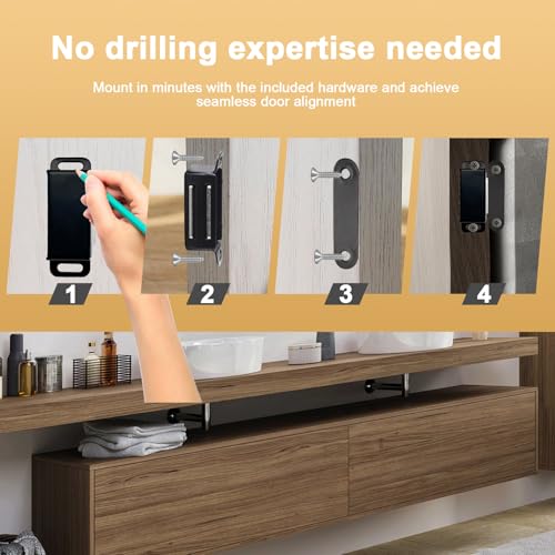 12Pcs Cabinet Door Magnets Catch Magnetic Door Catch, Magnetic Shutter Hardware Drawer Magnet Latch Cabinet Magnets for Closure Cupboard Closet Bathroom(Black) - color: Black