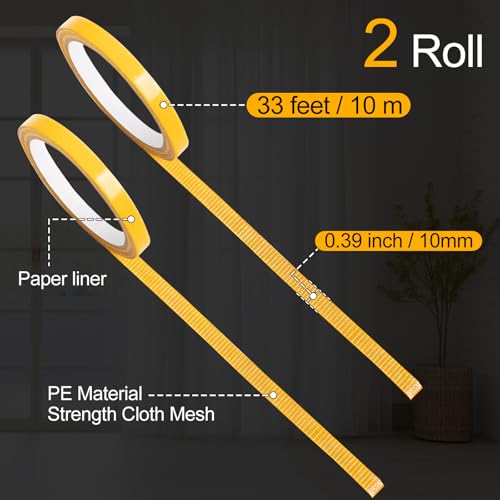 2 Roll Double Sided Tape Heavy Duty, 0.39in x 33FT(10m) Super Sticky Clear Tape High Tack Strong Wall Adhesive with Fiberglass Mesh Clear Tape, Fixed Carpet, Wall Decor Easy Use Mounting Tape - size: 0.39in x 33FT