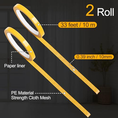 2 Roll Double Sided Tape Heavy Duty, 0.39in x 33FT(10m) Super Sticky Clear Tape High Tack Strong Wall Adhesive with Fiberglass Mesh Clear Tape, Fixed Carpet, Wall Decor Easy Use Mounting Tape - size: 0.39in x 33FT