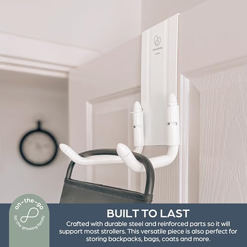 Dreambaby Strollerbuddy StrollAway Over The Door Stroller Hanger & Hook - No Drill - Heavy Duty Metal 50lb/22.5kg Capacity, Adjustable Arms - Stroller Hook for Hallway, Garage & Entryway Storage